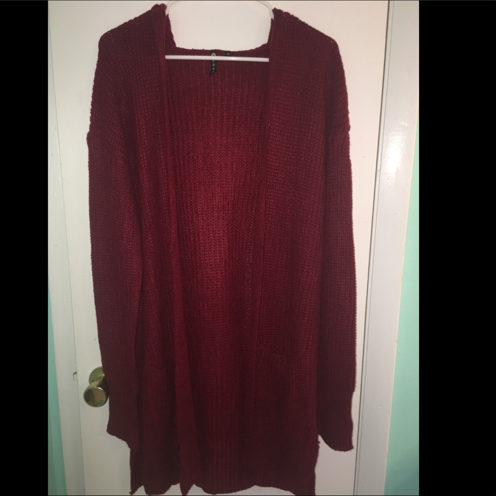 Long red cardigan